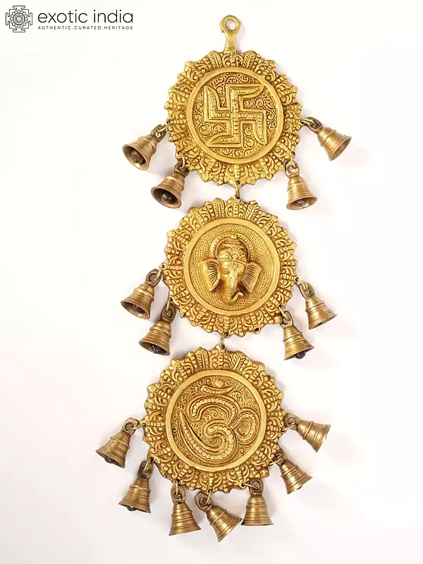 20" Brass Ganesha Wall Hanging Bells