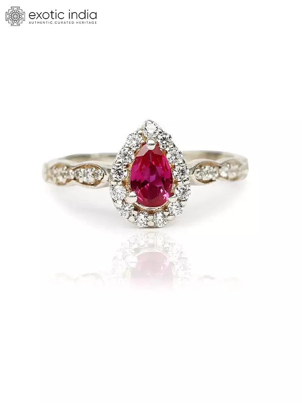 Pear Cut Ruby and CZ Ring