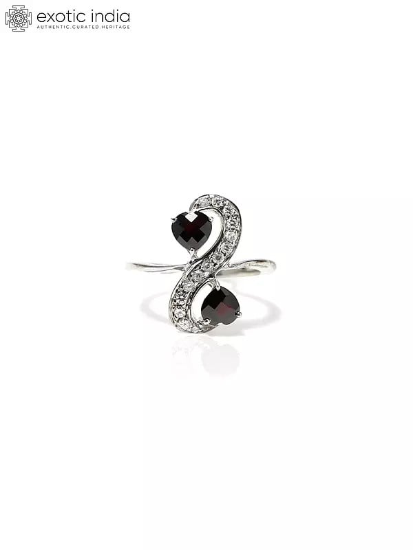Designer Sterling Silver Ring with Garnet and CZ Stone
