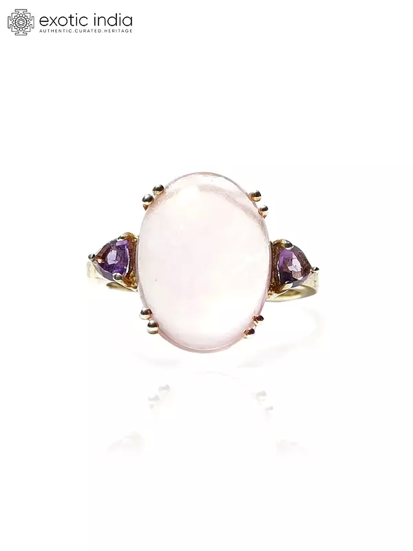 Oval Cut Rose Quartz Ring with Amethyst Gemstone
