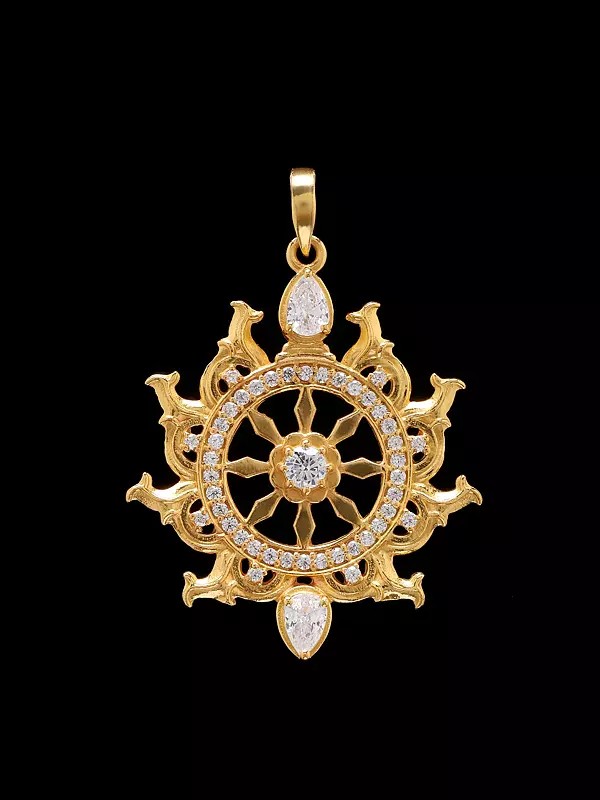 Sterling Silver Sudarshan Chakra Pendant with Cubic Zirconia