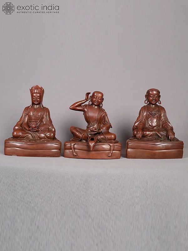 21" Set of Three Buddhist Gurus Copper Statue from Nepal - Gampopa, Milarepa and Marpa Lotsawa