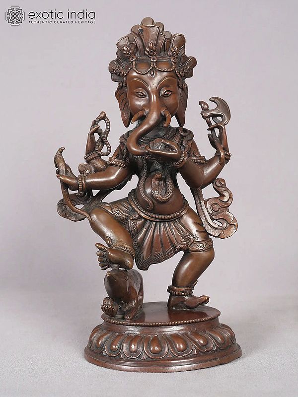 10" Dancing Ganesha Copper Statue from Nepal