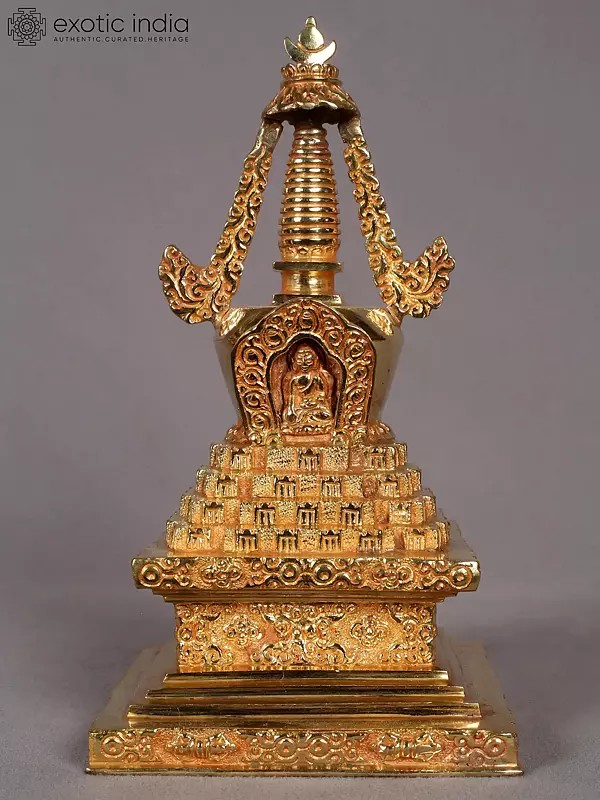 9" Copper Stupa Statue from Nepal