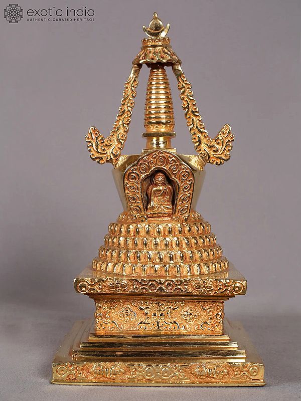 9" Stupa from Nepal | Copper Idol with Gold Plated