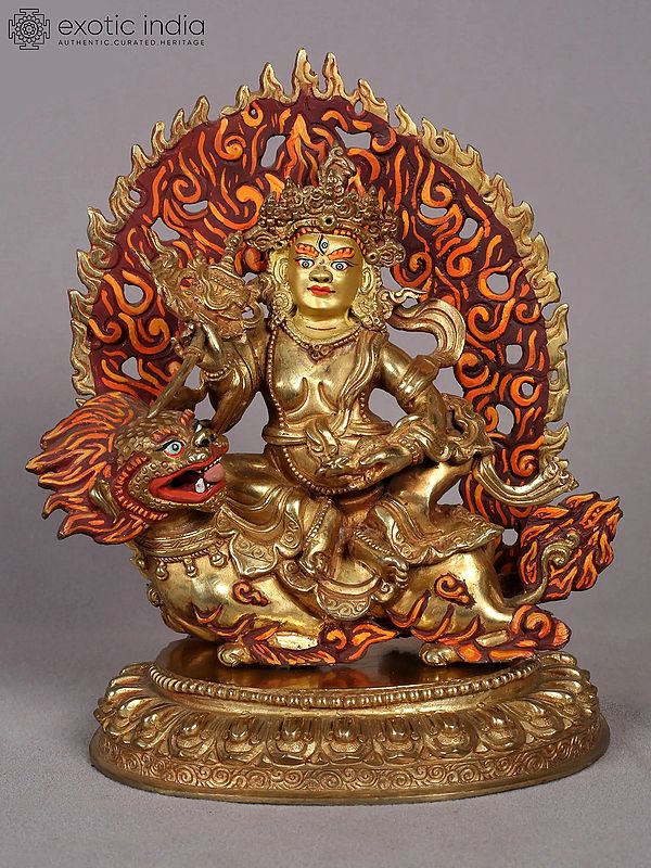 9" Buddhist Sculpture of Singh Kubera | Nepalese Copper Statue