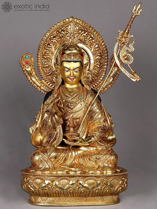 17" Guru Padmasambhava Seated on Pedestal | Nepalese Copper Statue