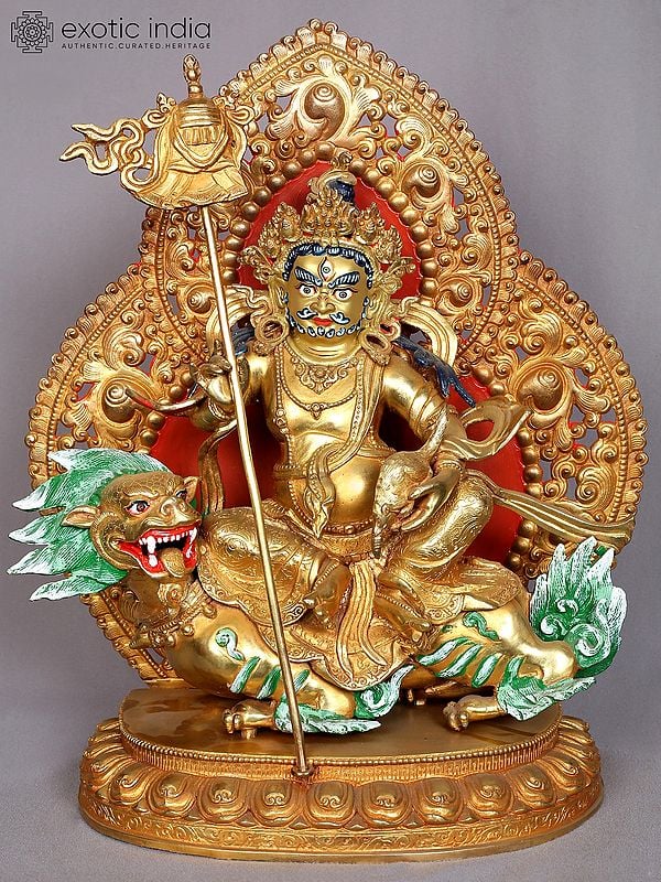 15" Singh Kubera Copper Statue from Nepal | Buddhist Deity Idols