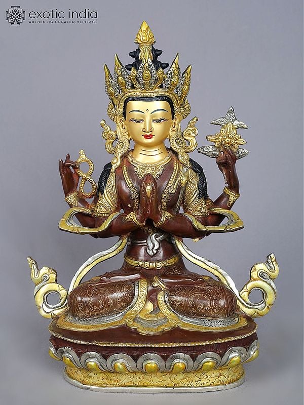 13" Four Armed Avalokiteshvara Copper Statue from Nepal