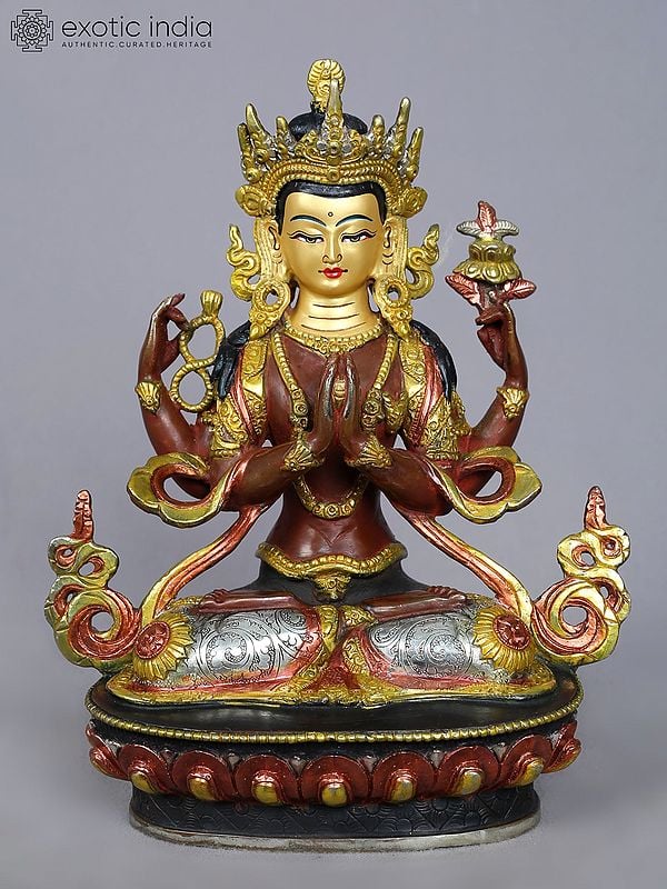 9" Chenrezig (Avalokiteshara) Idol | Nepalese Copper Statue