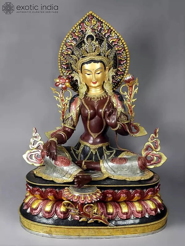 51" Large Tibetan Buddhist Goddess Green Tara Idol from Nepal