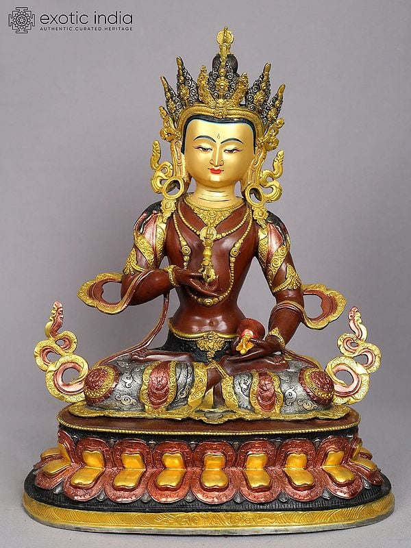 18" Buddhist Deity Vajrasattva Sculpture | Nepalese Copper Statue