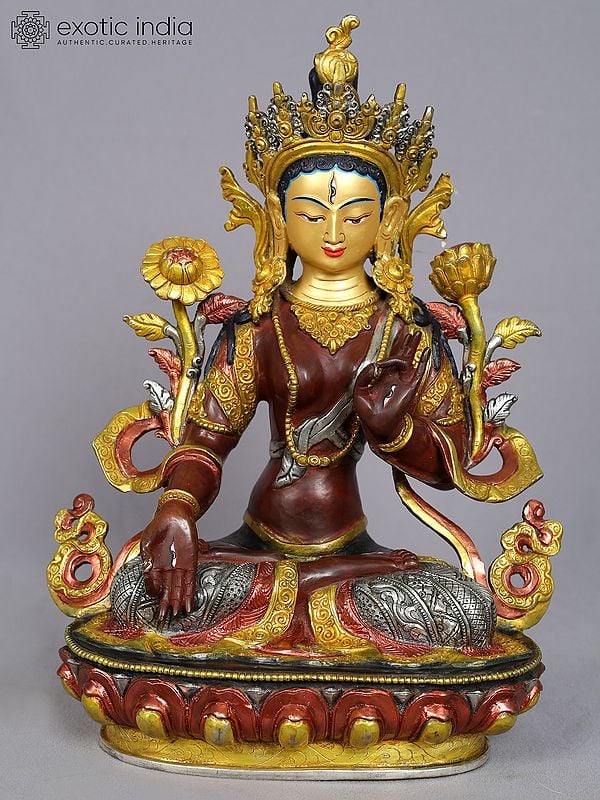 14" Tibetan Buddhist Goddess White Tara Copper Statue from Nepal