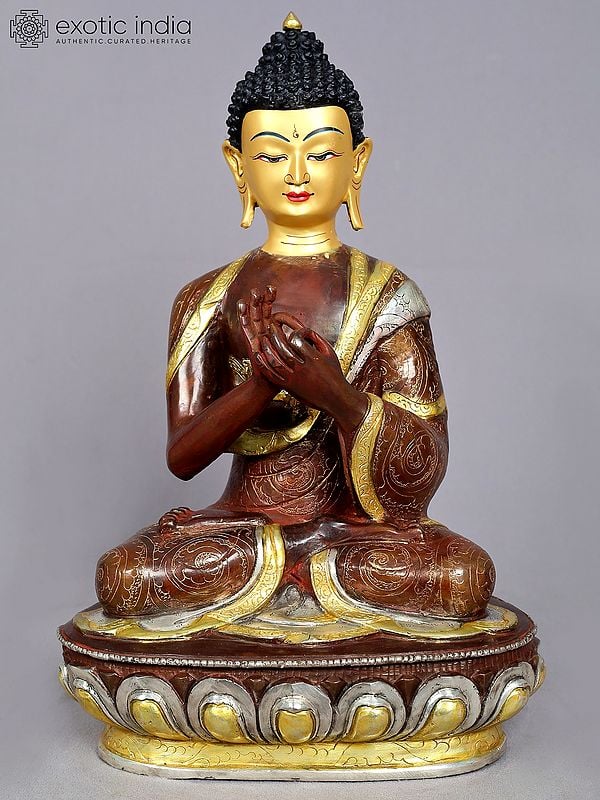 13" Lord Buddha Idol in Dharmachakra Mudra | Nepalese Copper Statue