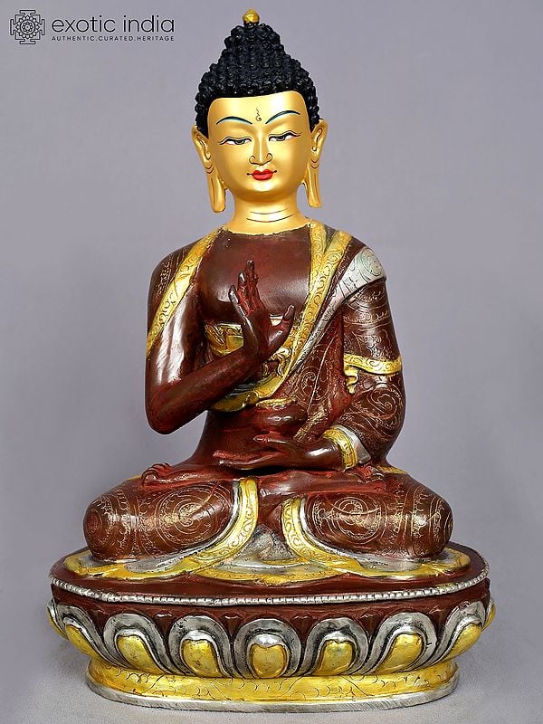 13" Lord Buddha Idol in Abhaya Mudra | Nepalese Copper Statue