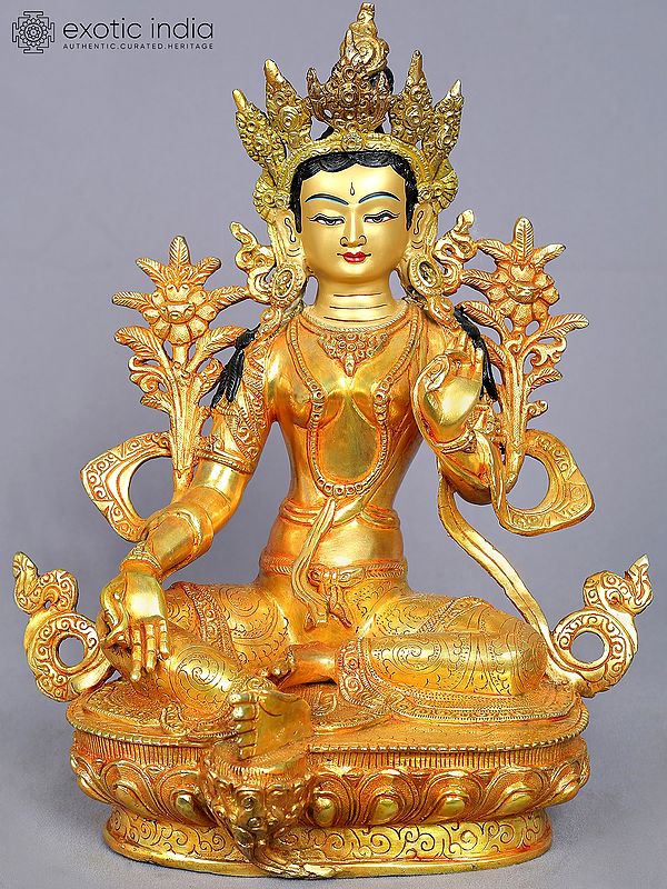 13" Goddess Green Tara Copper Statue from Nepal | Buddhist Deity Idols