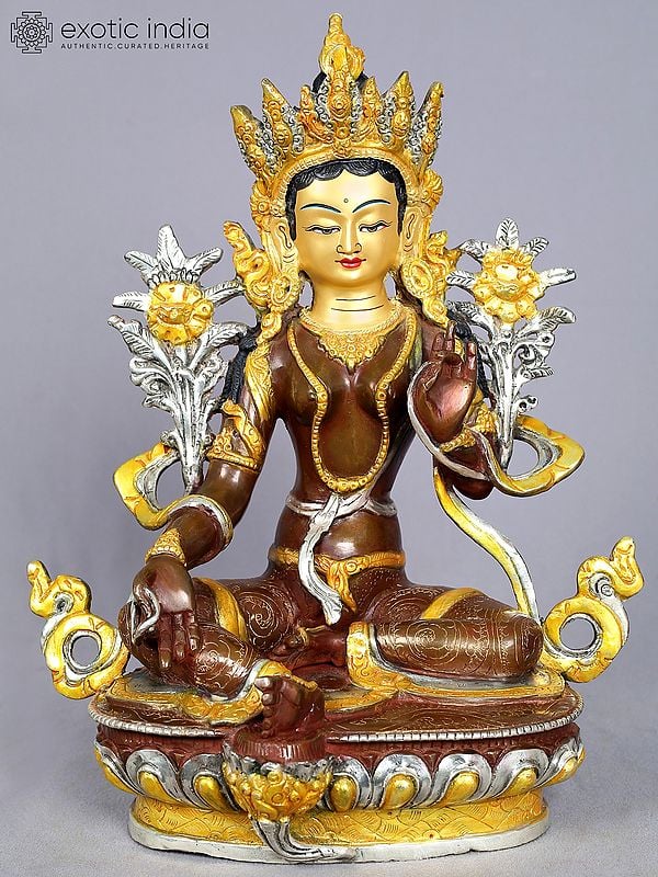 13" Goddess Green Tara Copper Statue from Nepal | Buddhist Deity Idols