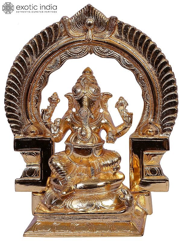 9" Brass Sitting Lord Ganapti with Throne