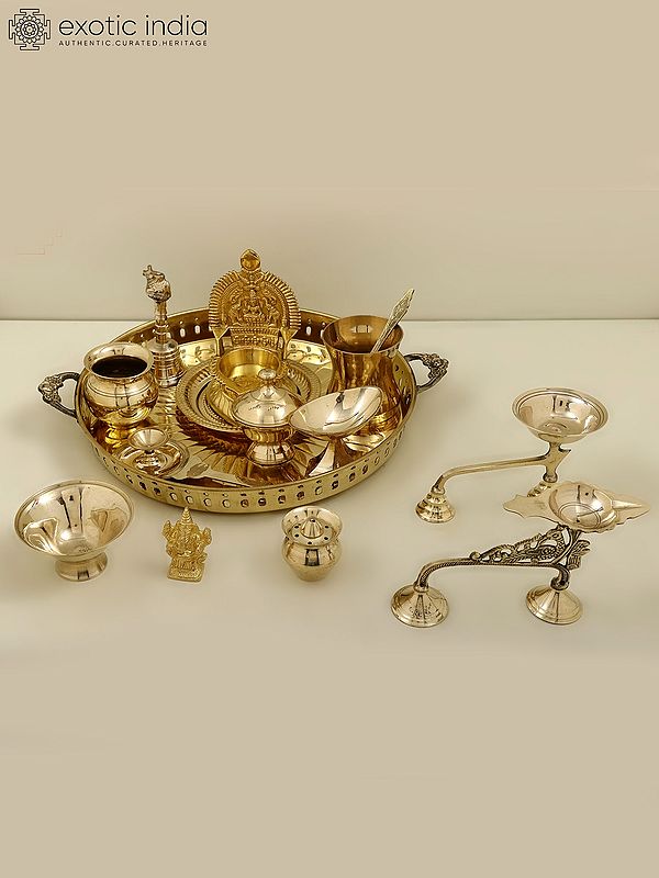 Brass Puja Thali Set (15 Piece Set)