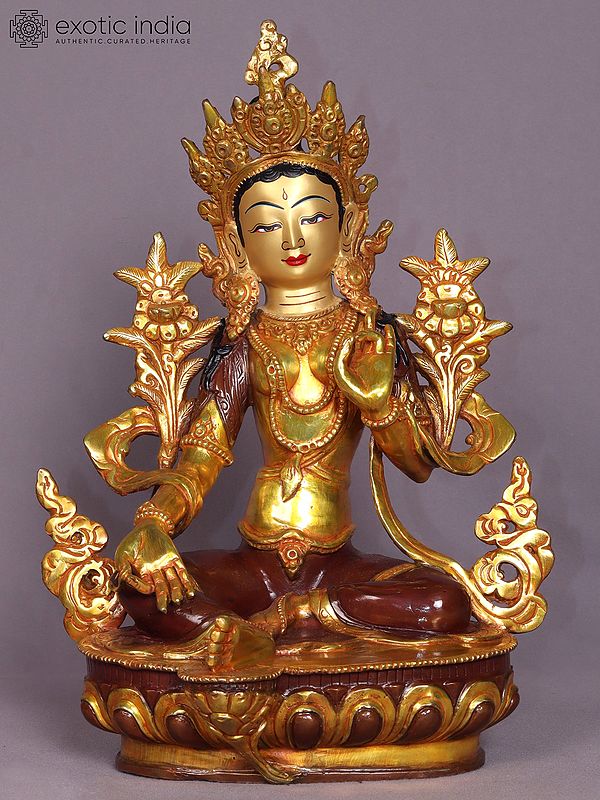 13" Goddess Green Tara Copper Statue from Nepal