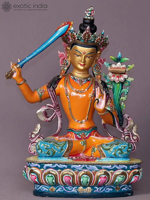 15" Sitting Manjushri Copper Statue from Nepal