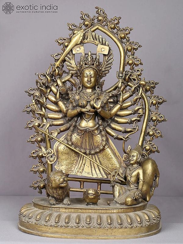 Eighteen Armed form of Goddess Durga Brass Statue from Nepal