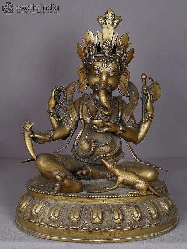 20" Brass Lord Ganesha Idol from Nepal | God Idol for Temple