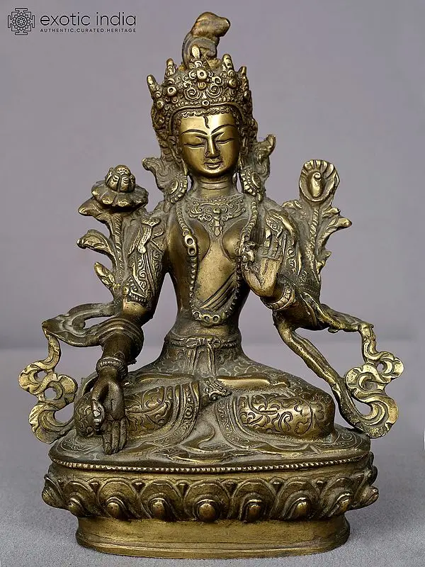 8" Brass Goddess White Tara Statue from Nepal