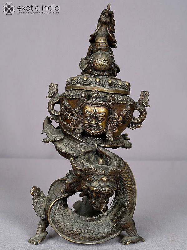 12" Brass Dragon Incense Burner from Nepal