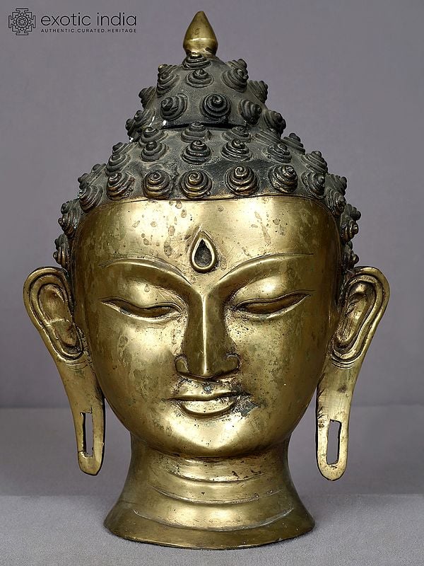 12" Brass Buddha Head Statue from Nepal