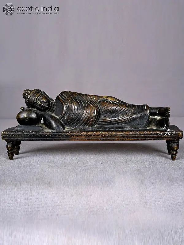 10" Brass Lord Sleeping Buddha Sculpture