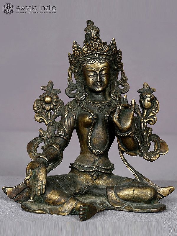 5" Small Bronze Goddess Green Tara Statue from Nepal