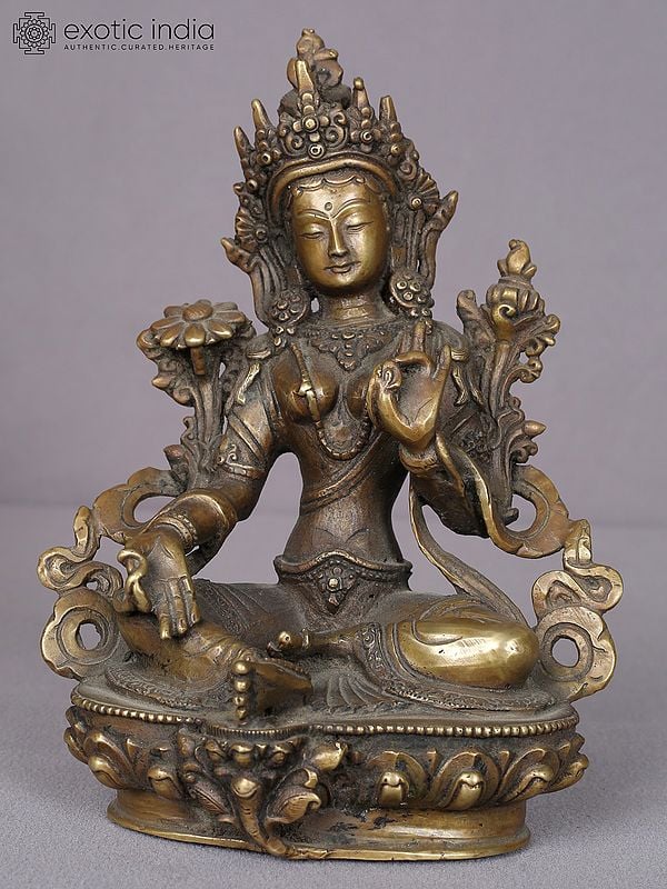 8" Brass Goddess Green Tara Statue from Nepal