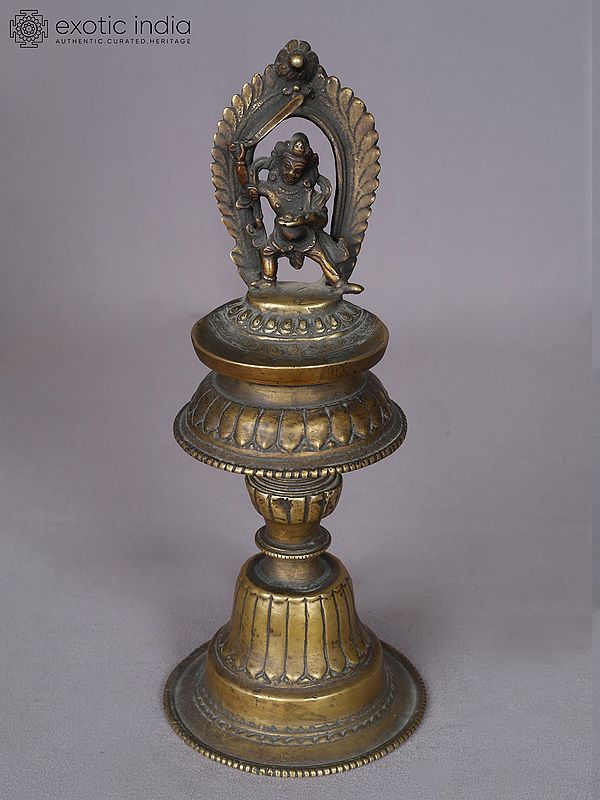 11.5" Brass Mahakala Lamp from Nepal