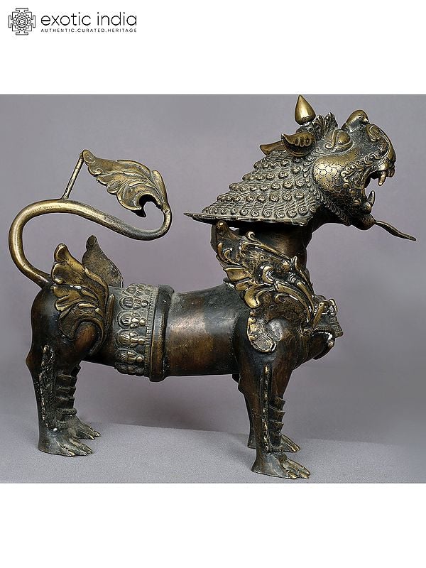 11" Nepalese Brass Snow Lion Sculpture