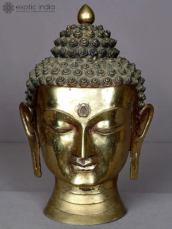 12" Brass Buddha Head Figurine from Nepal