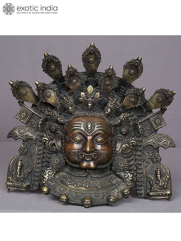 8.5" Bhairav Face Wall Hanging Statue from Nepal | Nepalese Brass Idol