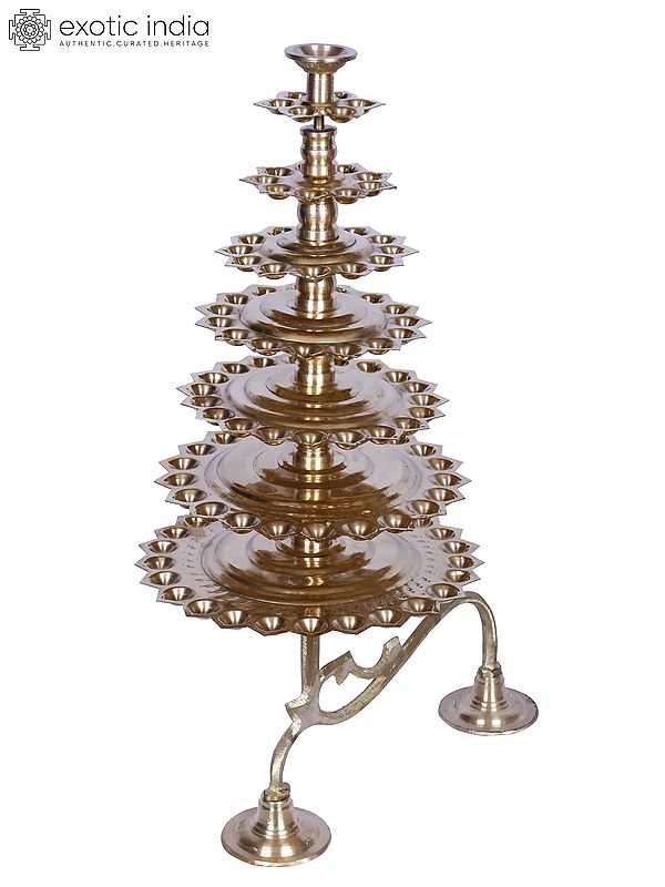 23" 108 Wicks Brass Seven Layer Multi Wicks Aarti Lamp | Handcrafted in South India