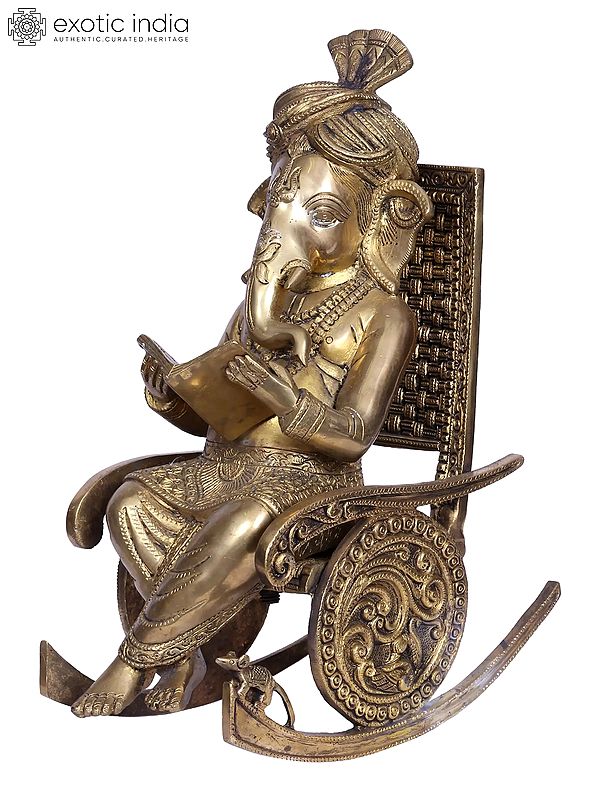 16" Brass Reading Ganesha