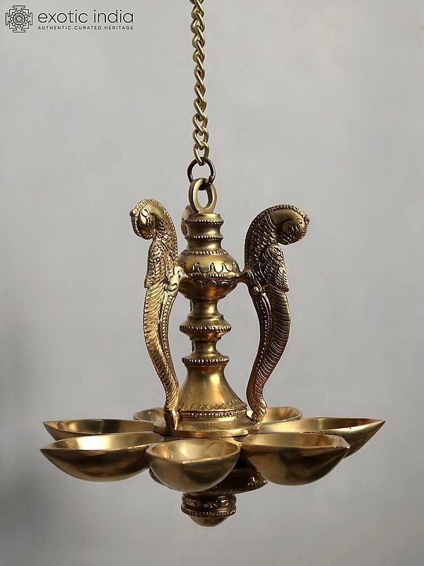 7" Brass Designer Parrot Hanging Diya