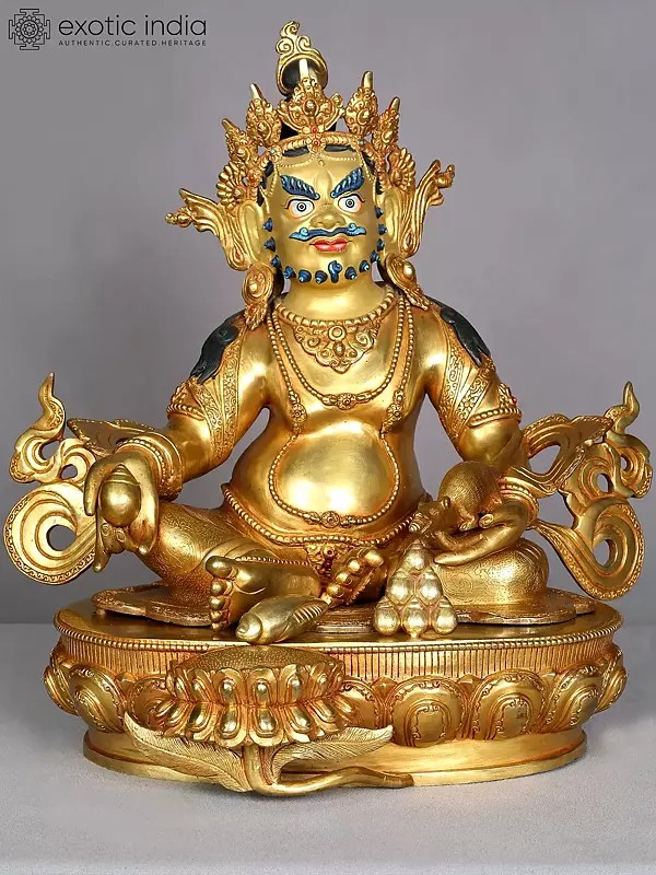 16" Seated Lord Kubera On Pedestal From Nepal