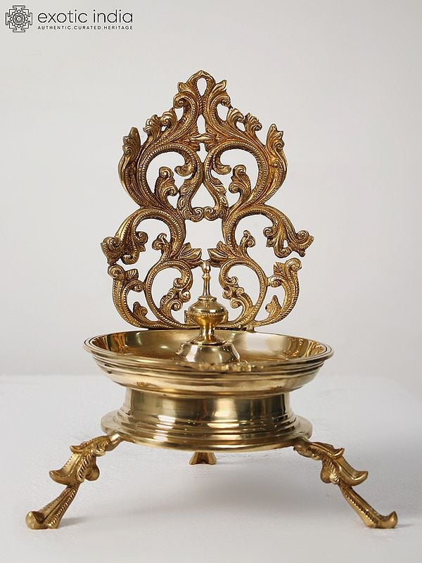 13" Brass Lamp (Deepak) with Jali