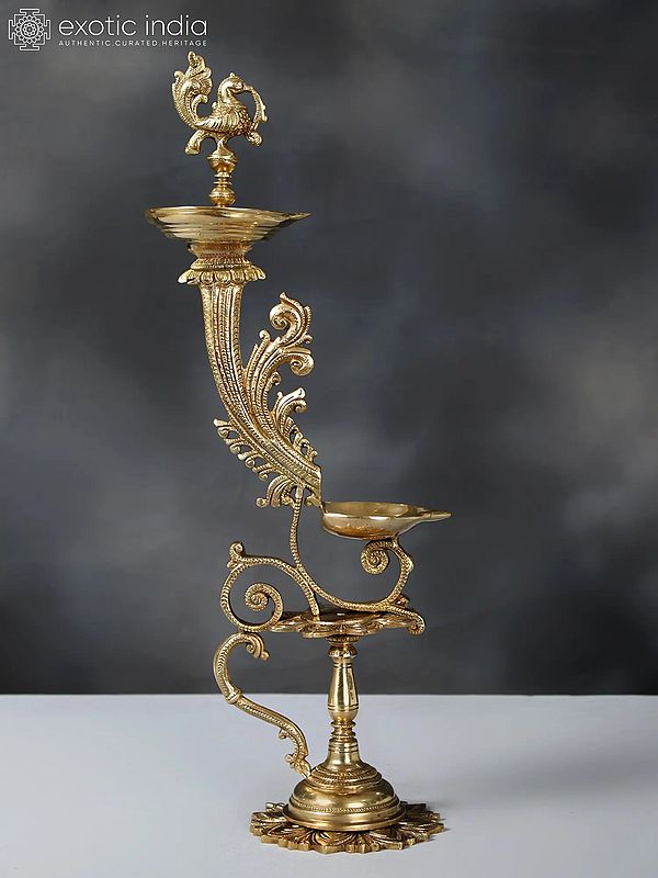 20" Designer Peacock Lamp in Brass