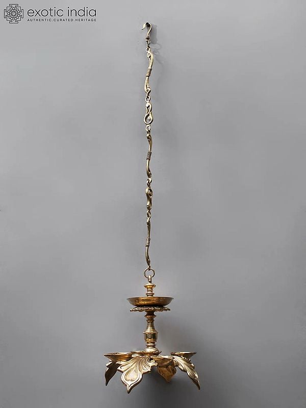 37" Brass Designer Four Wicks Hanging Lamp