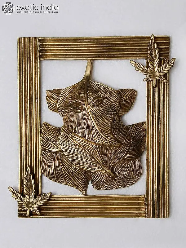 7" Brass Leaf Ganesha Wall Hanging