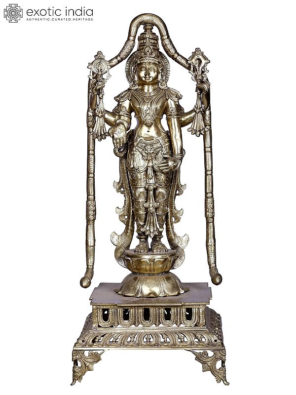 32" Large God Perumal Brass Statue Standing with Arch