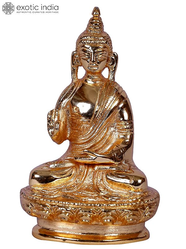 5'' Buddhist Deity Gautama Buddha Idol | Gold-Plated Brass Statue