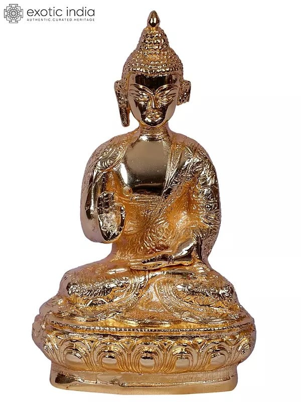 8'' Buddhist Deity Buddha Seated On Base | Gold-Plated Brass