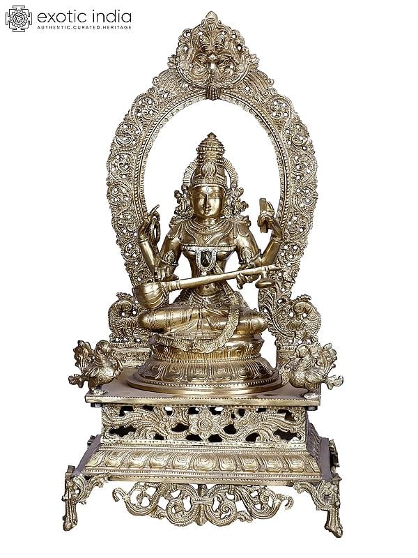Goddess Saraswathi Seated With Arch | Brass