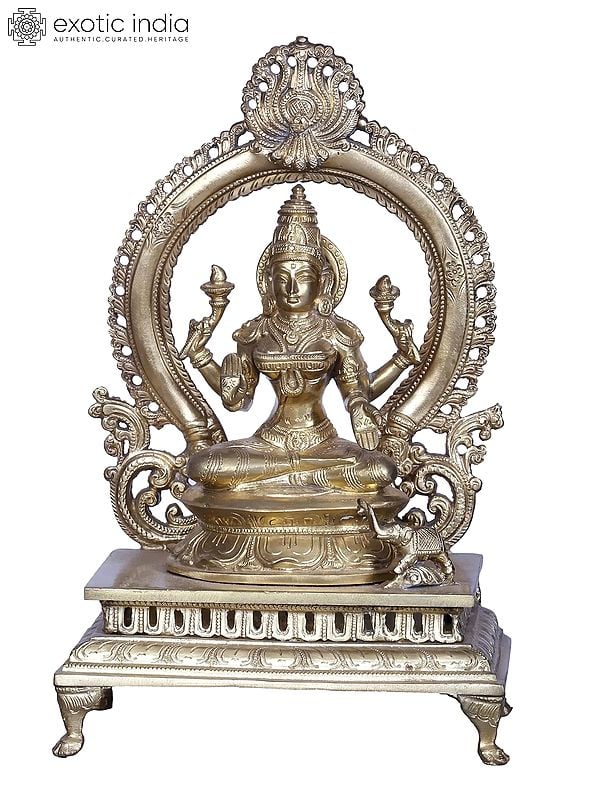 Brass Goddess Lakshmi Idol Seated on Chowki